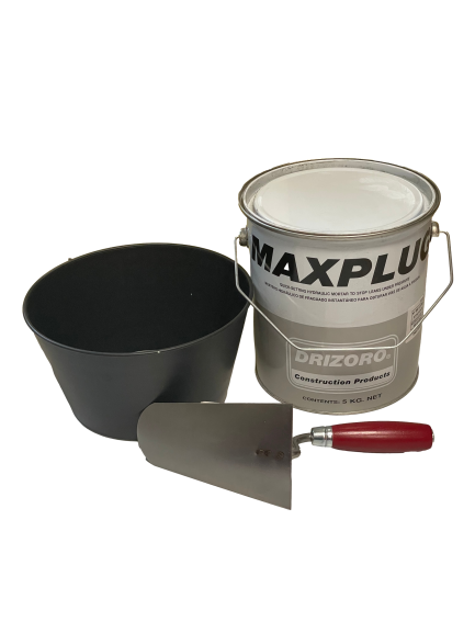 Zestaw Maxplug zaprawa hydrauliczna 5 kg + pojemnik + kielnia
