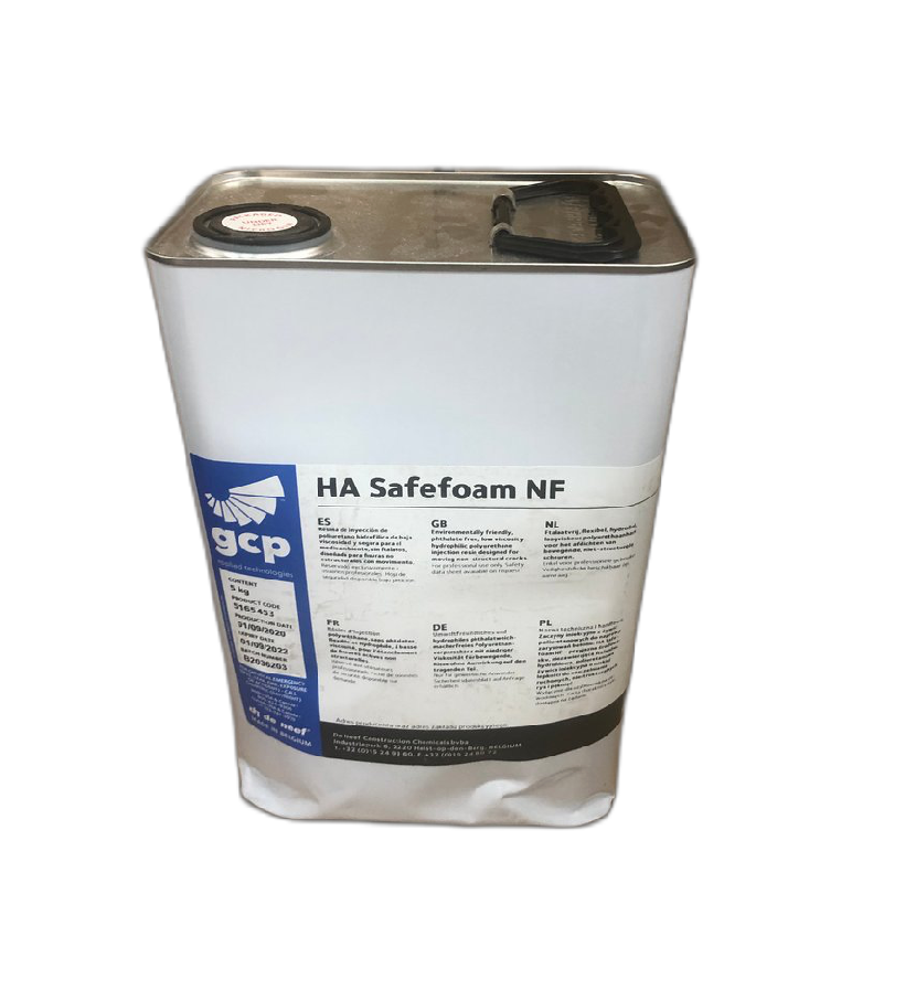 Żywica iniekcyjna poliuretanowa elastyczna hydrofilowa spienialna HA SAFEFOAM NF, metalowa puszka 5 kg